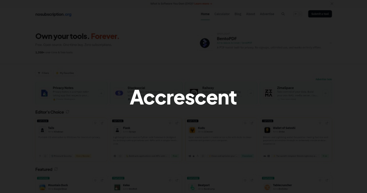 Accrescent - Alternative to Google Play | NoSubscription.org