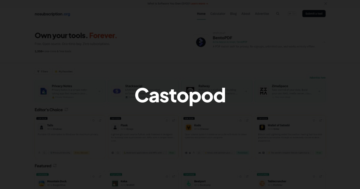 Castopod - Alternative to Simplecast | NoSubscription.org