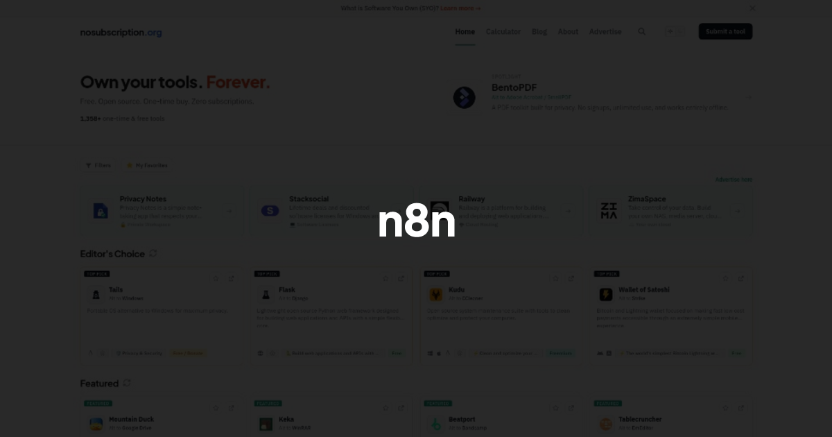 n8n - Alternative to Zapier | NoSubscription.org