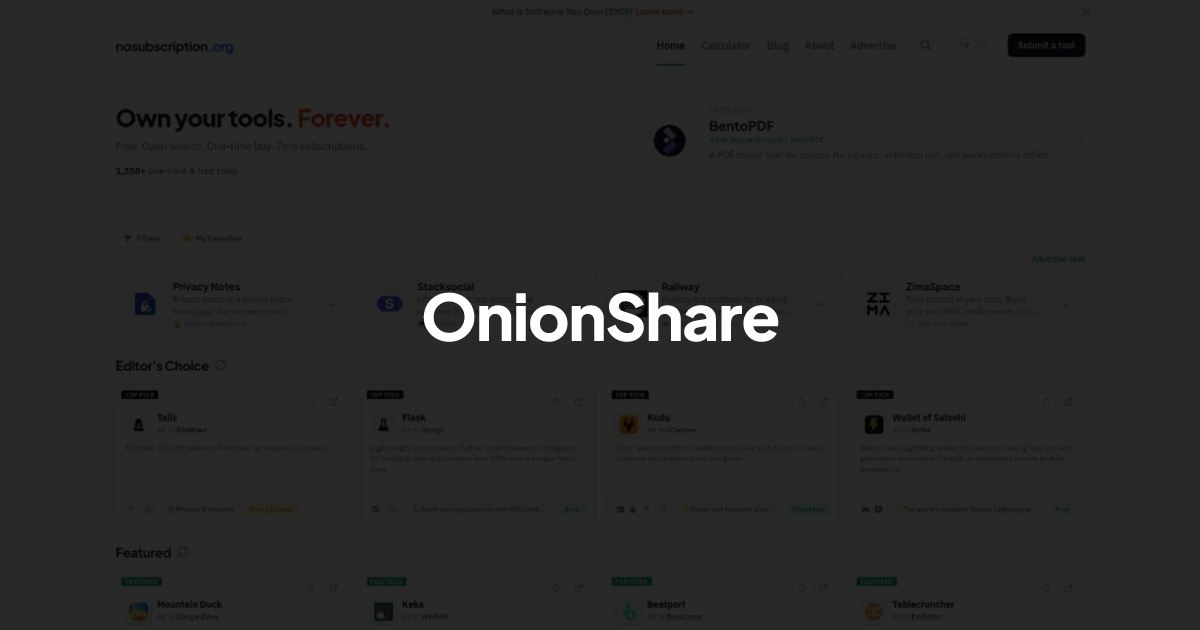 OnionShare - Alternative to Dropbox | NoSubscription.org
