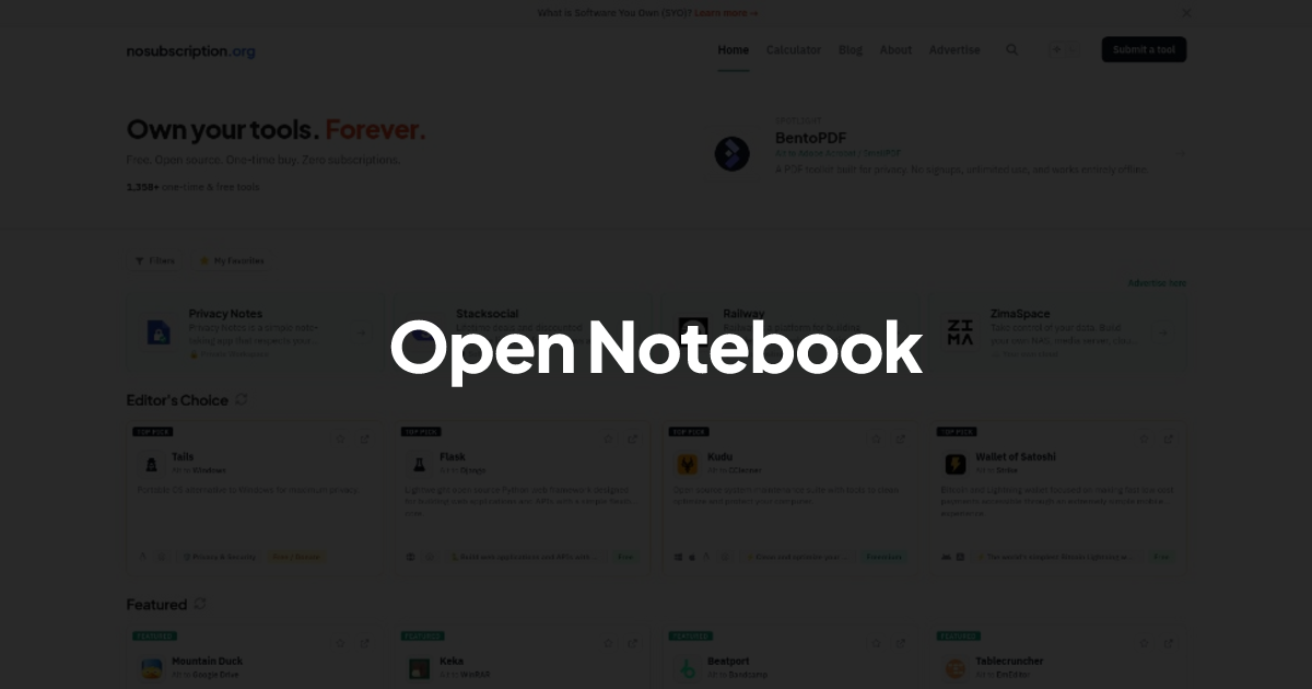 Open Notebook - Alternative to Notion AI | NoSubscription.org