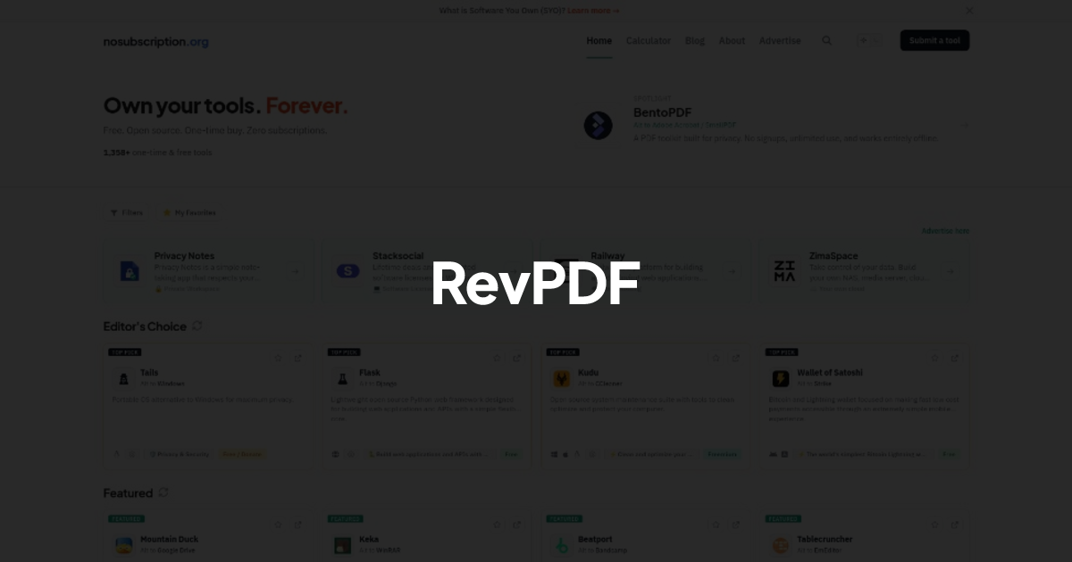 RevPDF - Alternative to Adobe Acrobat | NoSubscription.org