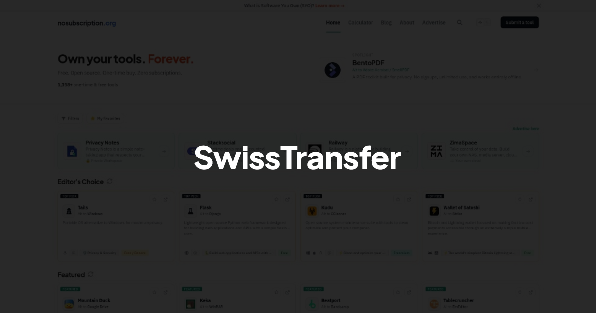 SwissTransfer - Alternative to WeTransfer | NoSubscription.org